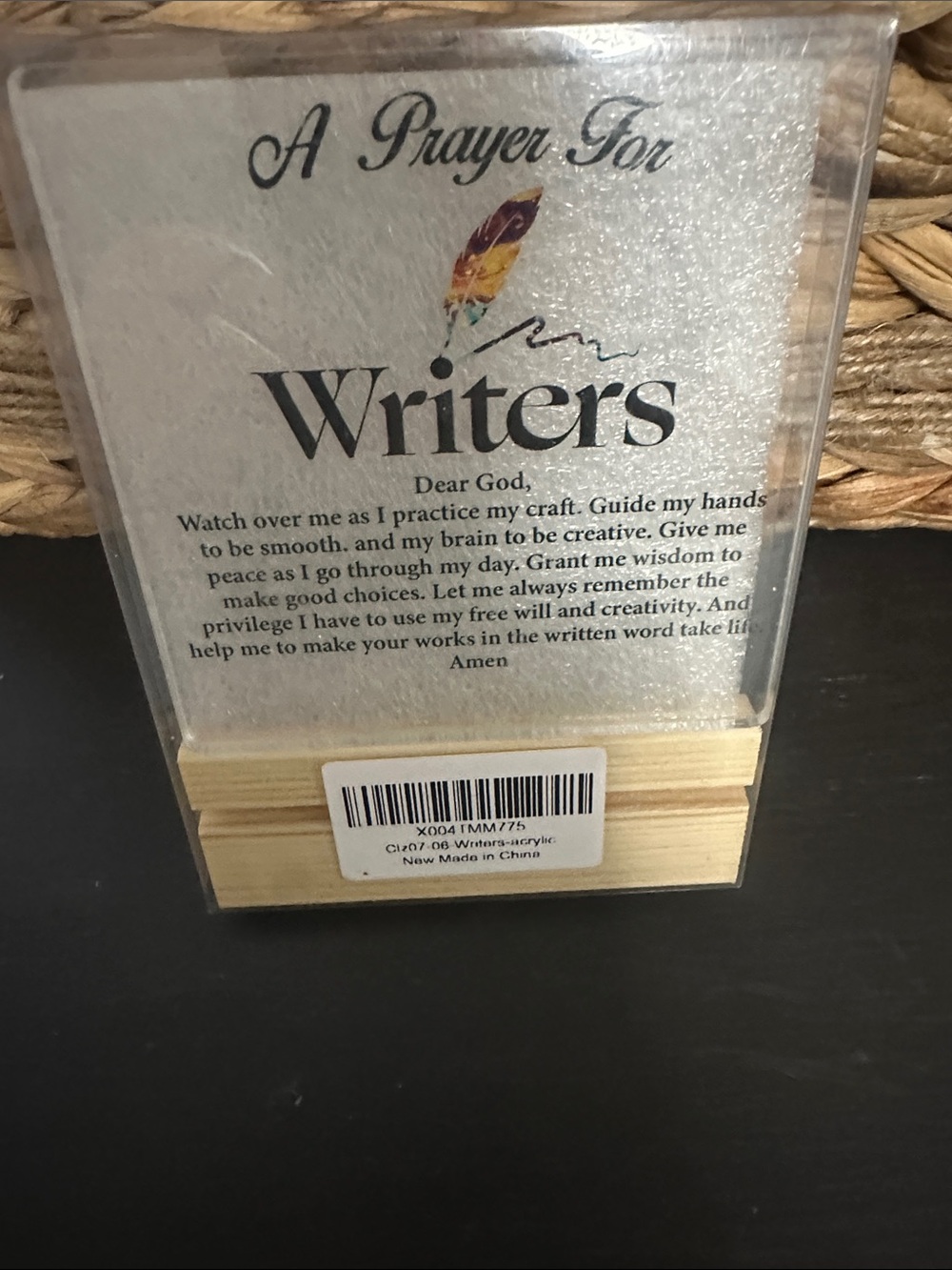 Writer's Prayer Desktop Plaque - Natural Wood & Acrylic NWT
